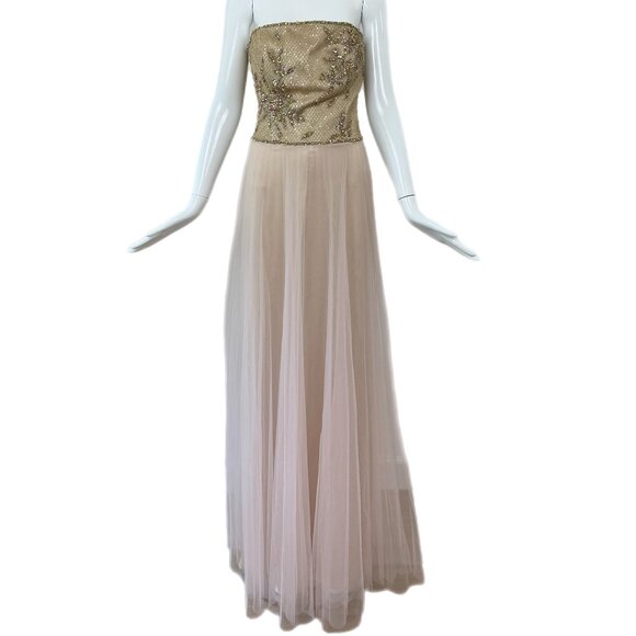 ESCADA Y2K Vintage Embellished Pink + Gold Tulle Ball Gown Evening Maxi Dress - Picture 1 of 9